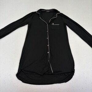 Victoria's Secret Modal Pajama Top Black Pink Piping Button Front Sleep Shirt L